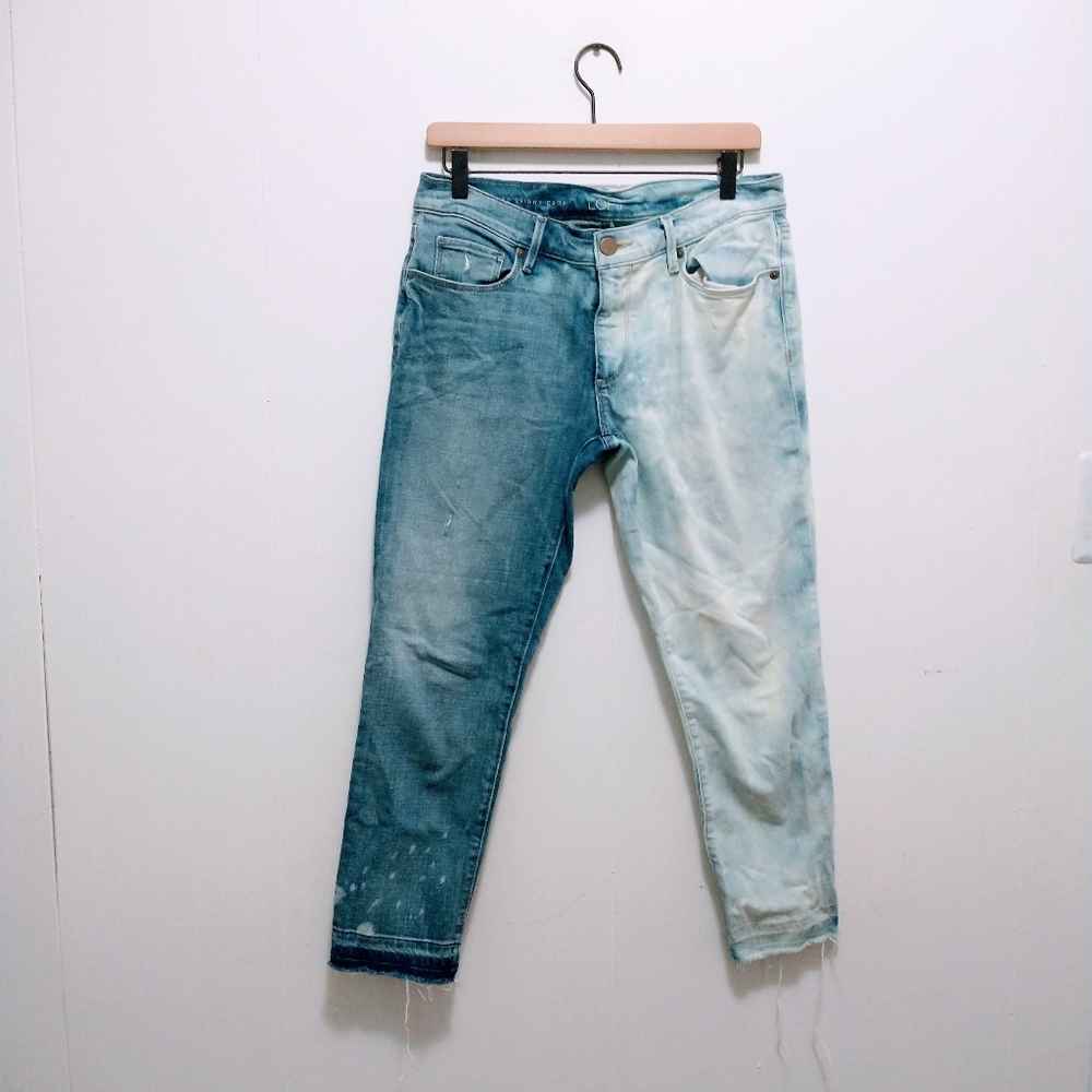 Loft relaxed skinny crop jeans two tone